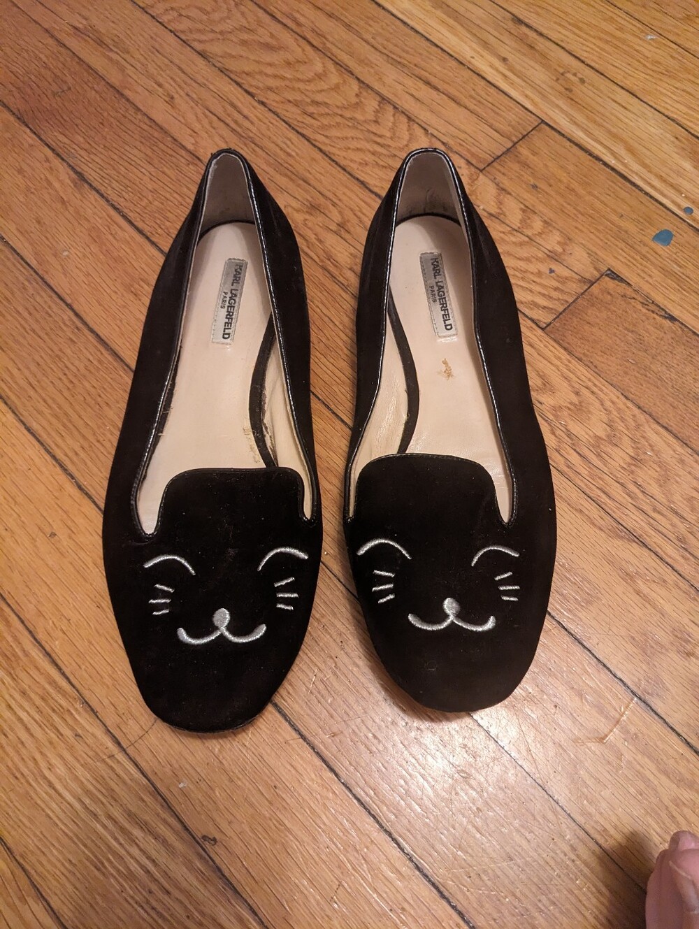 Karl Lagerfeld Black Velvet Choupette Cat Face Loafers